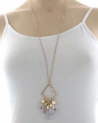 Long Gold Necklace Faux Crystal Drops
