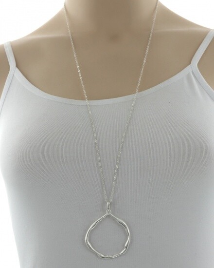 Silver Metal Wave Ring Pendant Necklace