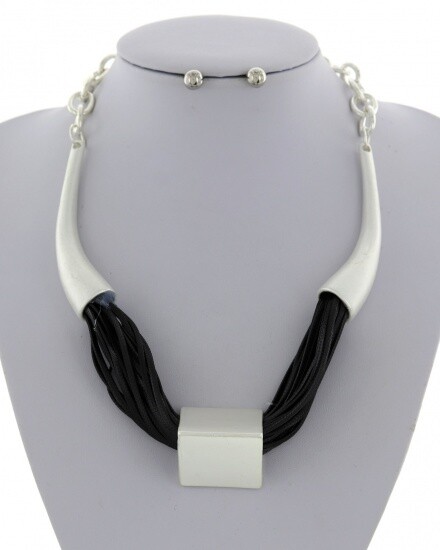 Unique Statement Cord Necklace &amp; Earring Set, Color: Matt Silver