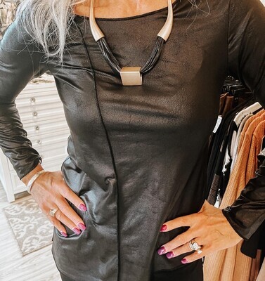 Black Vintage Vegan Liquid Leather Top