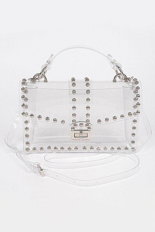 Round Metal Studded Transparent Crossbody Bag