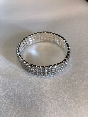 Silver 4 Row Rhinestone Stretch Bracelet
