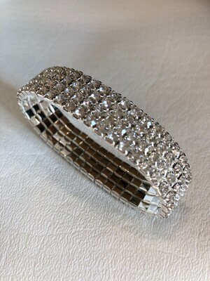 Silver 4 Row Rhinestone Stretch Bracelet