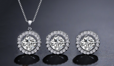 Delicate Box Chain Cubic Zirconia Halo Set