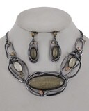 Hematite/Brown Acrylic Statement Necklace &amp; Earring Set