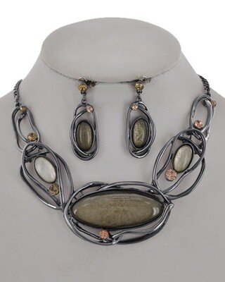 Hematite/Brown Acrylic Statement Necklace &amp; Earring Set