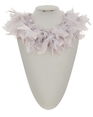 Dramatic Dusty Pink Glass Bead/Feather Necklace