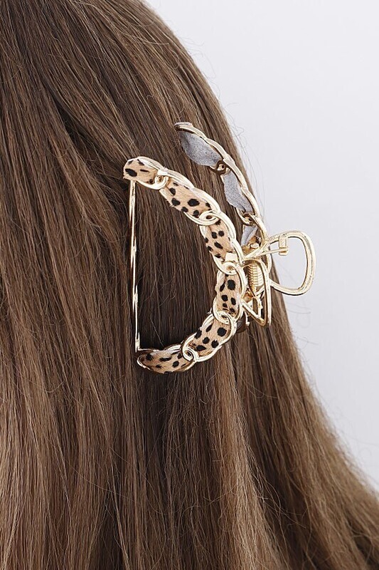  Animal Print Leather Gold Chain Hair Claw