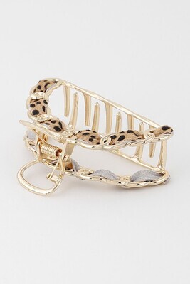  Animal Print Leather Gold Chain Hair Claw