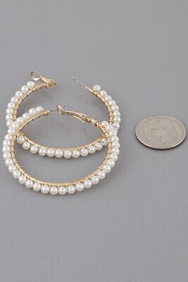 Gold Medium Pearl Hoop Earrings