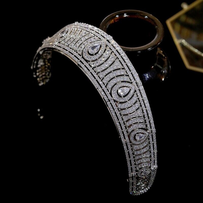 AAA Cubic Zirconia Pave Band Teardrop Tiara