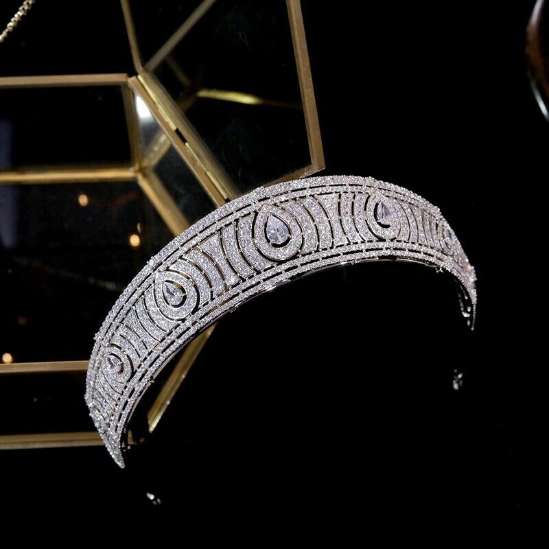 AAA Cubic Zirconia Pave Band Teardrop Tiara