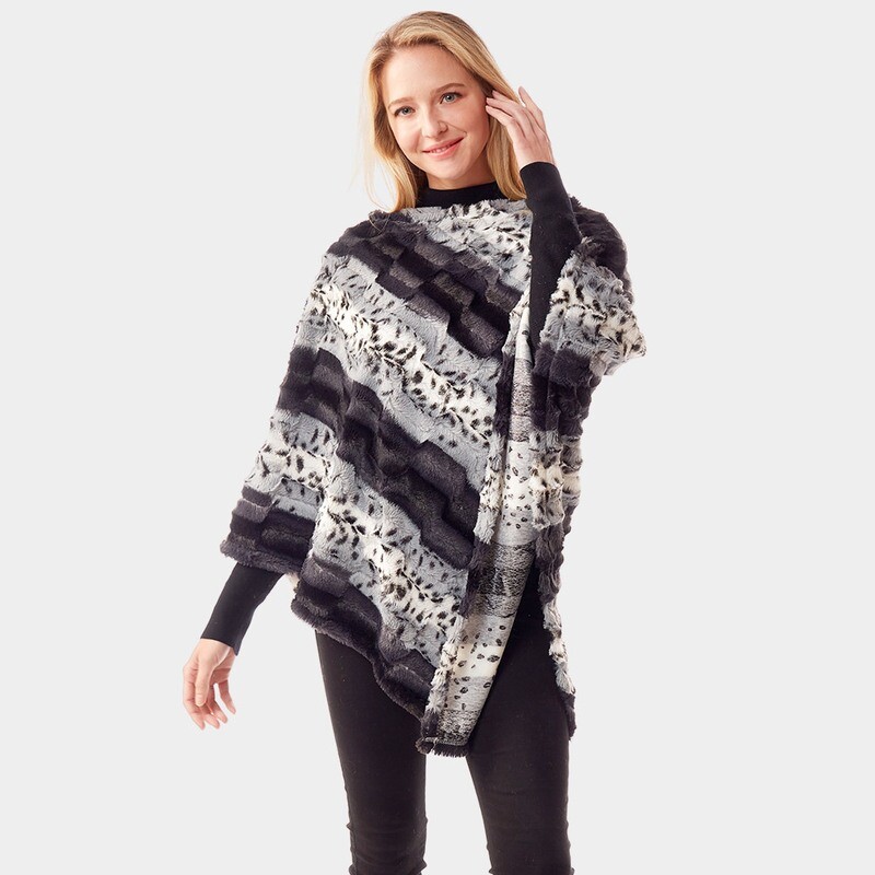  Animal Patterned Faux Fur Soft Poncho