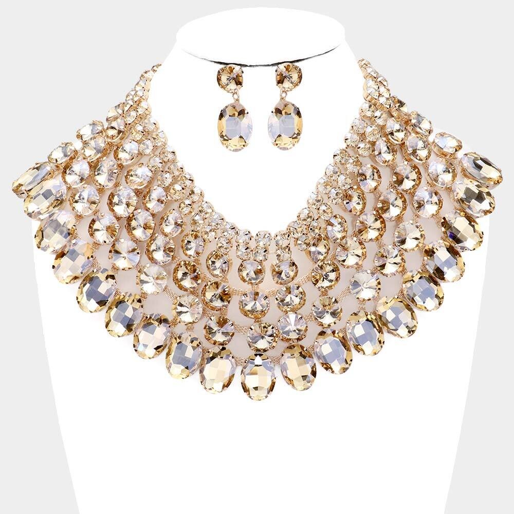 Topaz Crystal Glass Bib Statement Necklace Set