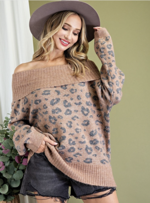 Coco Animal Print Off the Shoulder Sweater