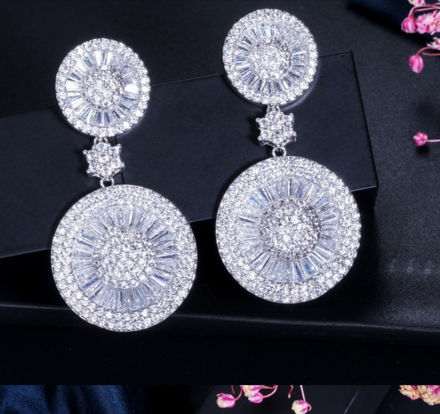 Stunning Round Drop Cubic Zircon Micro Pave Earring
