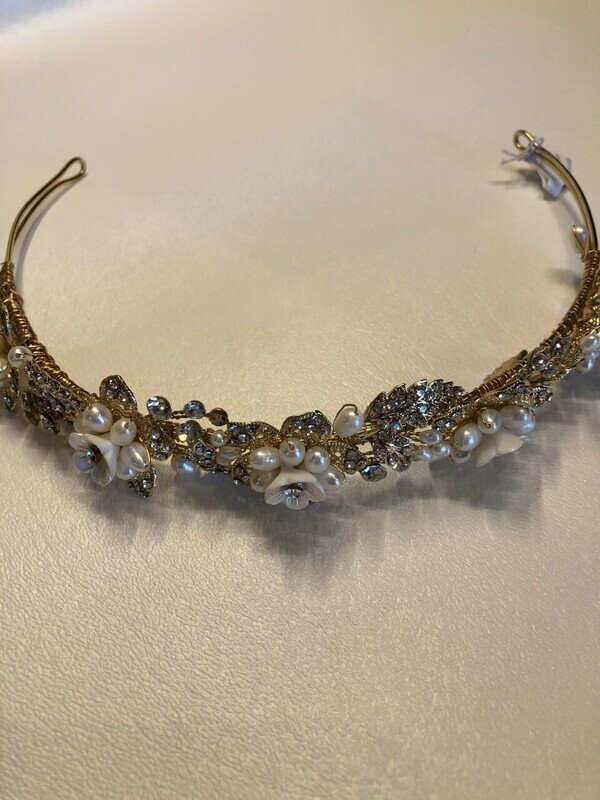Gold Leaf Freshwater Pearl Floral Headband