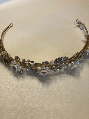 Gold Leaf Freshwater Pearl Floral Headband
