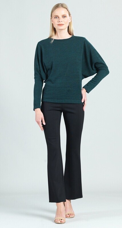 Hunter Green Waffle Knit Dolman Sleeve Sweater Top