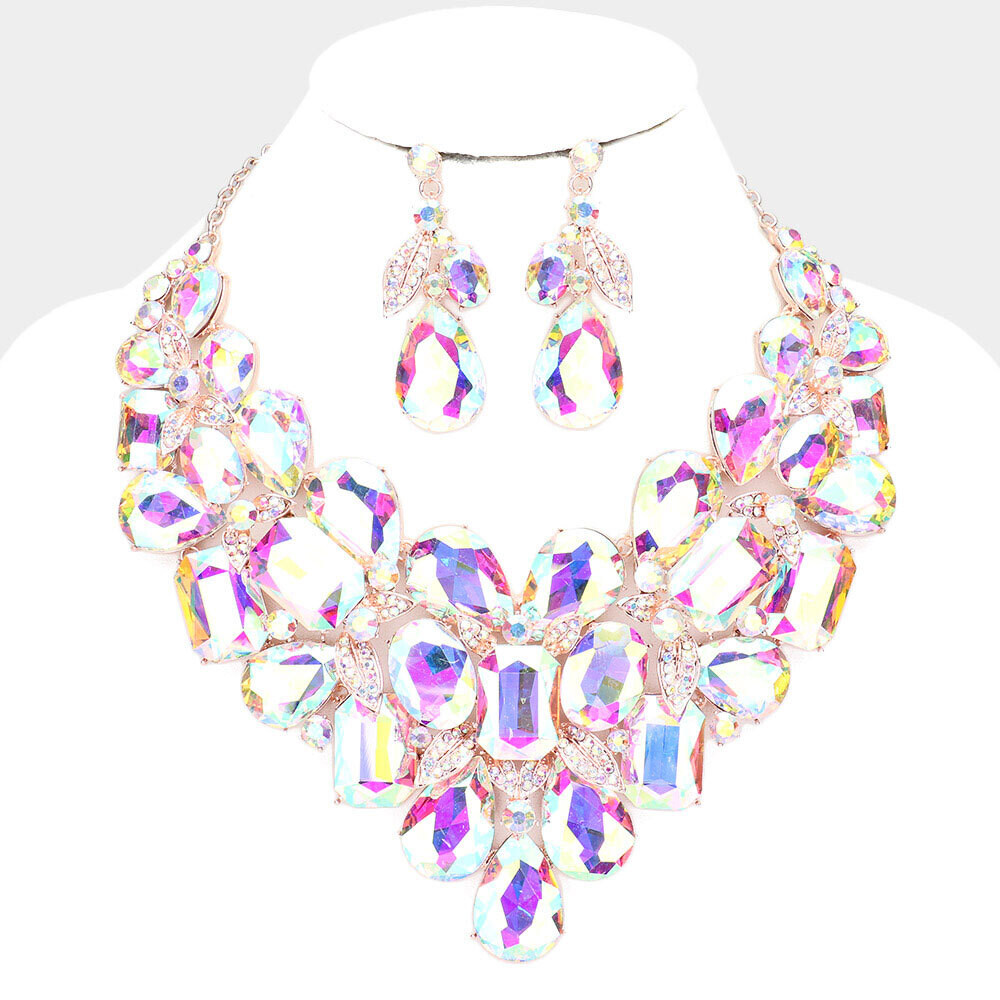Gold AB Crystal Statement Necklace Set