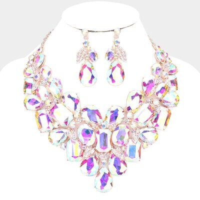 Gold AB Crystal Statement Necklace Set