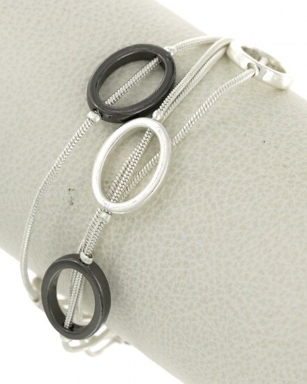 Gunmetal/Silver Metal Strand Magnetic Bracelet, Style: Oval