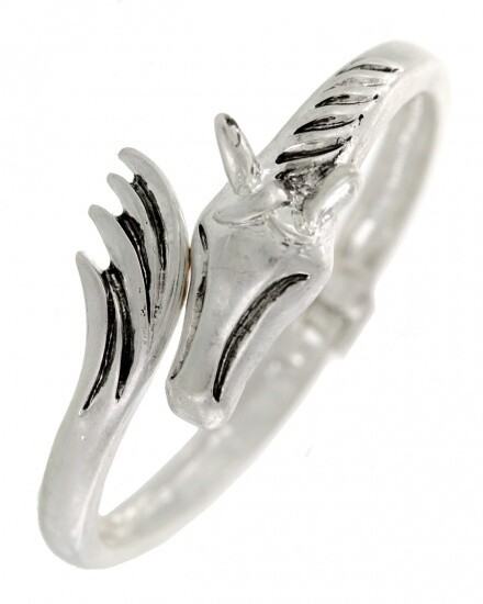 Worn Silver Horse Metal Bangle Cuff Bracelet