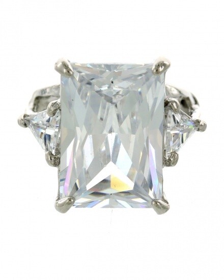 Large Emerald Cut Crystal Stretch Cocktail Ring