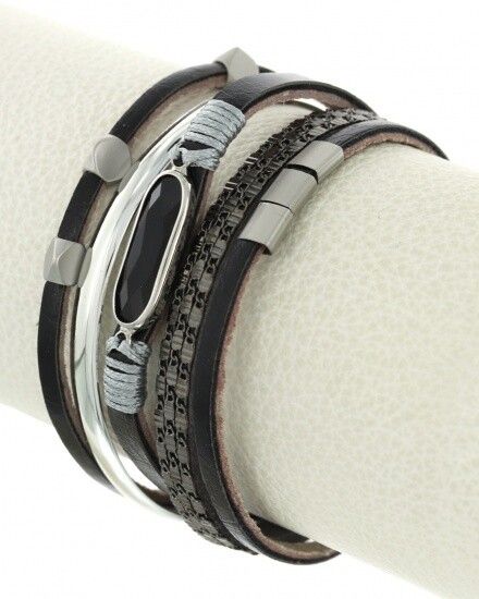 Multi Strand Leatherette Embellished Bracelet