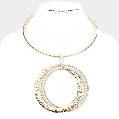 Stone Embellished Double Open Metal Circle Pendant