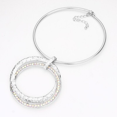 Stone Embellished Double Open Metal Circle Pendant