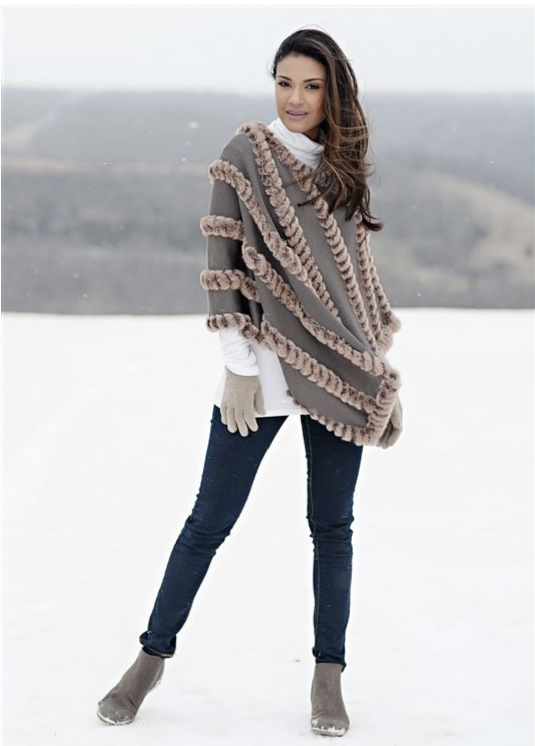 Natural Knitted Faux Fur Light Weight  Poncho