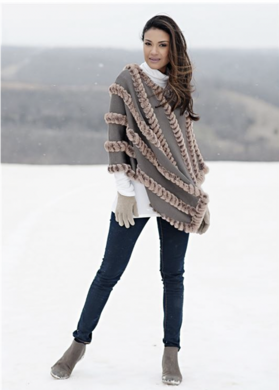 Natural Knitted Faux Fur Light Weight  Poncho