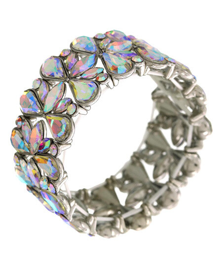 Multi Shape Crystal Stretch Bracelet, Color: Silver AB