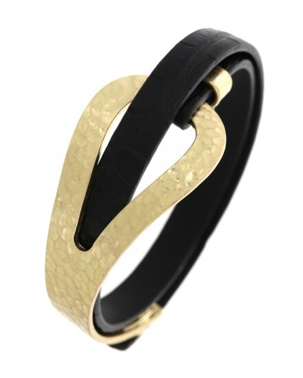 Hammered Real Leather Wrap Bracelet, Color: Black