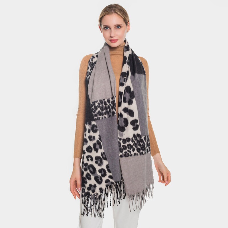 Color Block Leopard Patterned Oblong Scarf