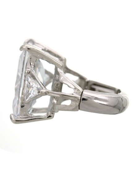 Glamorous Large Emerald Cut Stretch Cocktail Ring 