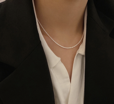 Sterling Silver Plated Short Twist Box Chain Necklace