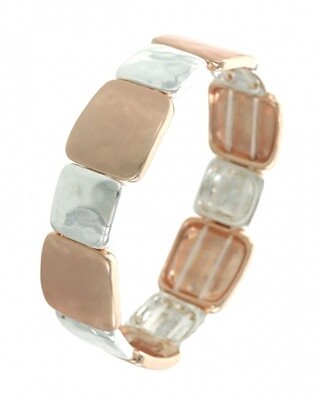 Hammered Rose Gold Silver Square Stretch Bracelet