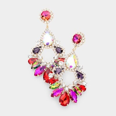 Multi Colored Teardrop Marquise Crystal Drop Evening Earrings