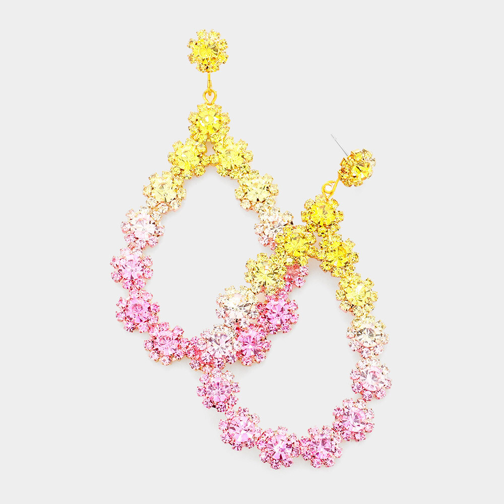 Floral Open Teardrop Ombre Evening Earrings