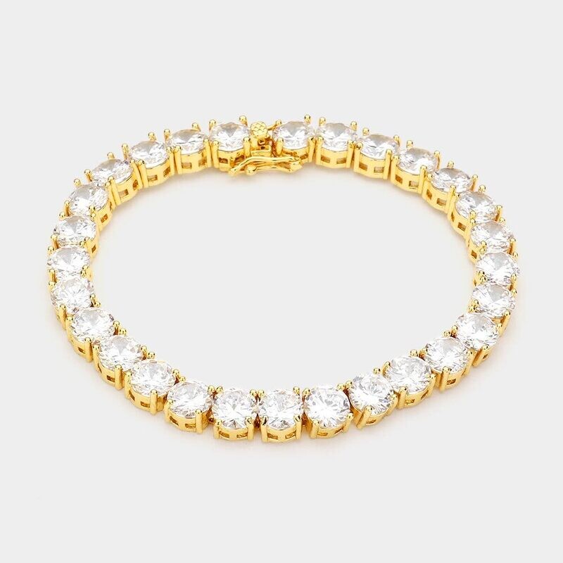AAA Round Cubic Zirconia Gold Tennis Bracelet