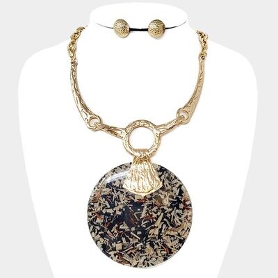 Gold/Black Confetti Round Pendant Necklace