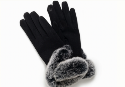 Black Real Fur Trimmed Smart Gloves