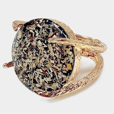 Gold/Black Confetti Round Stone Hinged Bracelet