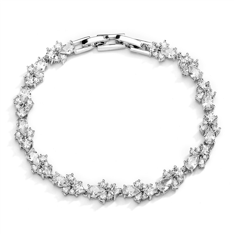 Dainty Multi Cubic Zirconia Rhodium Tennis Bracele, Color: Silver
