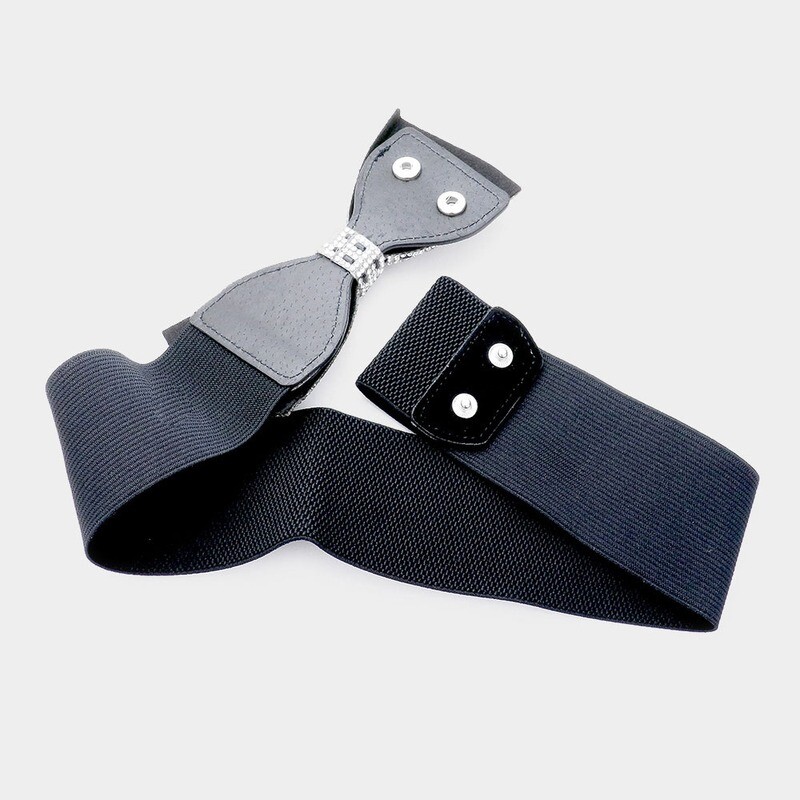 XLarge Rhinestone Pave Bow Embellished Elastic Belt