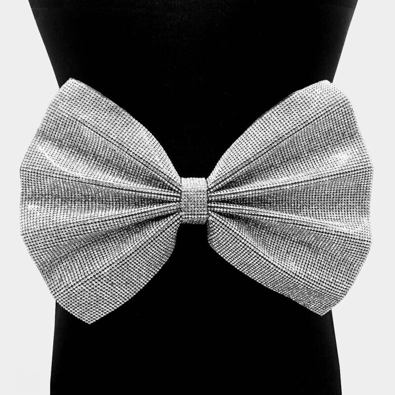 XLarge Rhinestone Pave Bow Embellished Elastic Belt