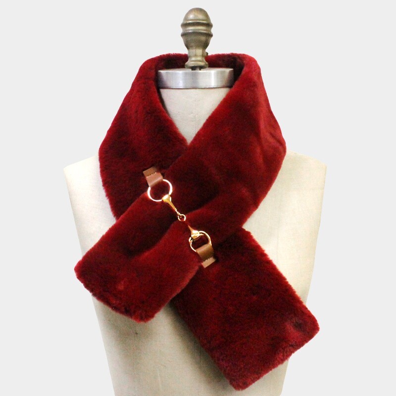 Faux Fur Leather Pull Through Scarf