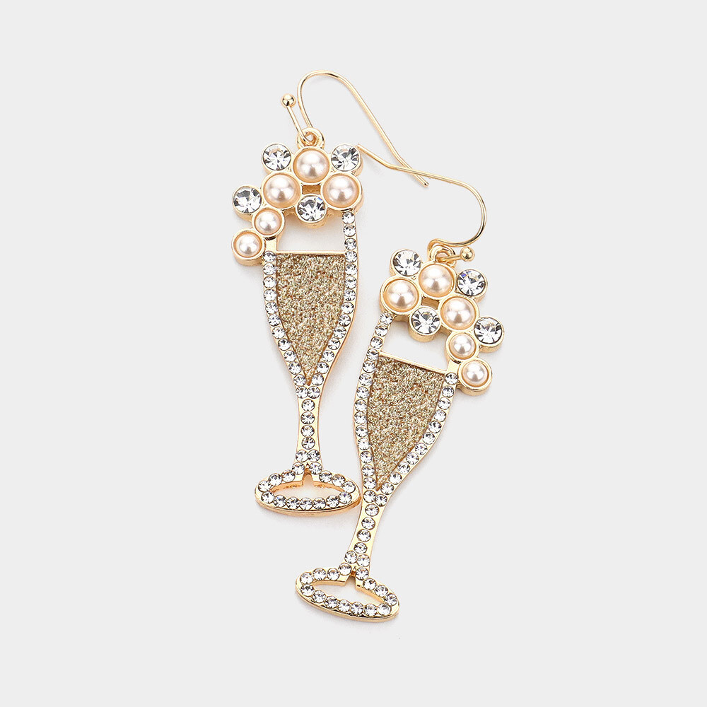 Pearl Stone Glittered Champagne Dangle Earring